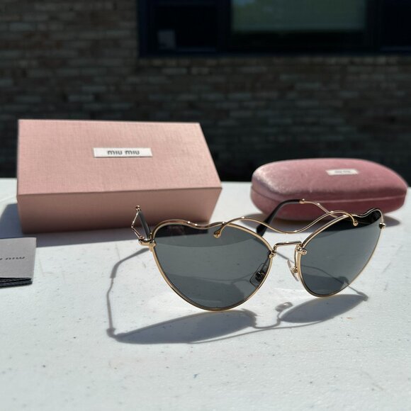 Miu Miu SMU 55R Heart Cat Eye Gold Metal Blue Gradient...